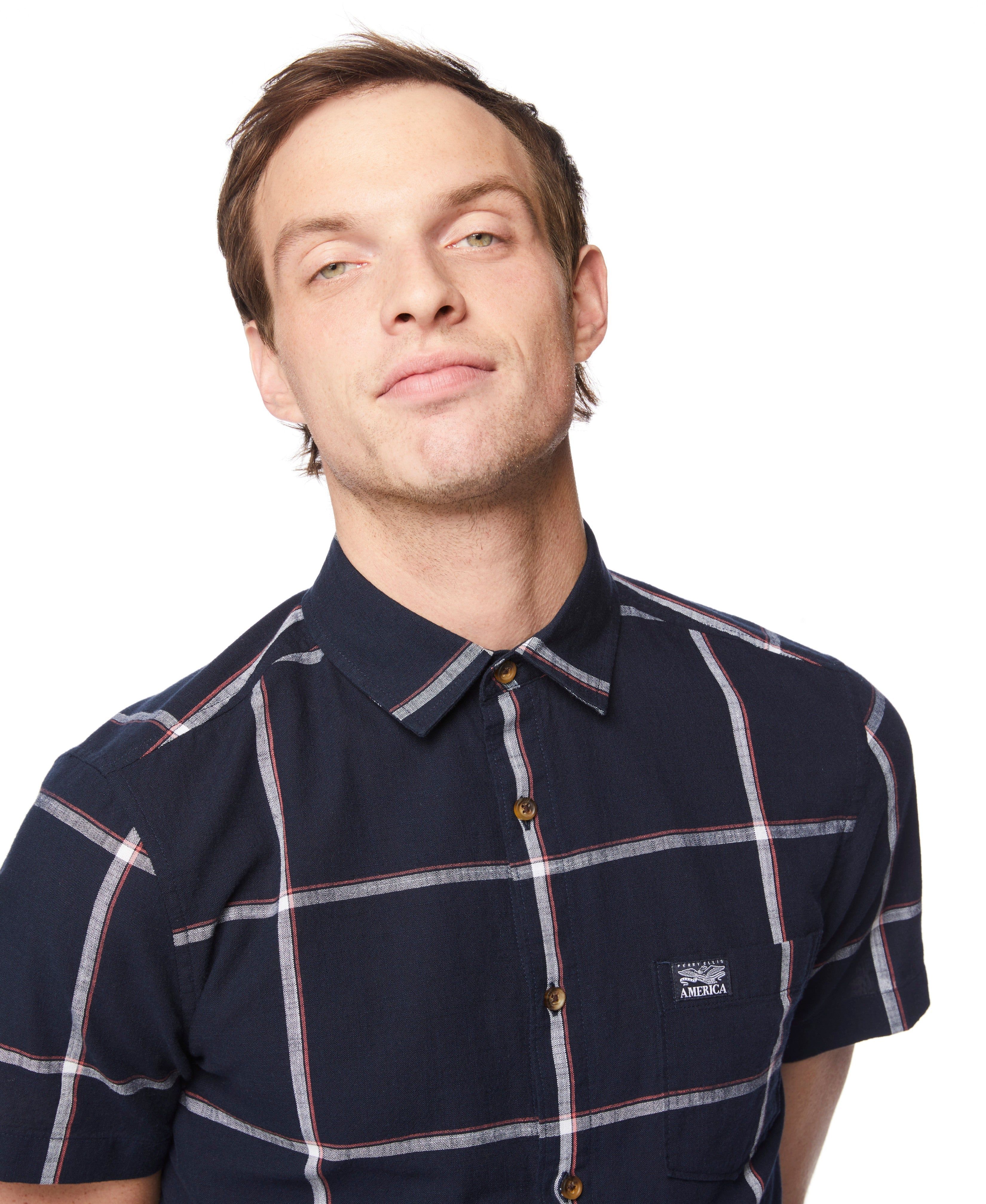 Slub Plaid Shirt sold by Perry Ellis product image thumbnail 3