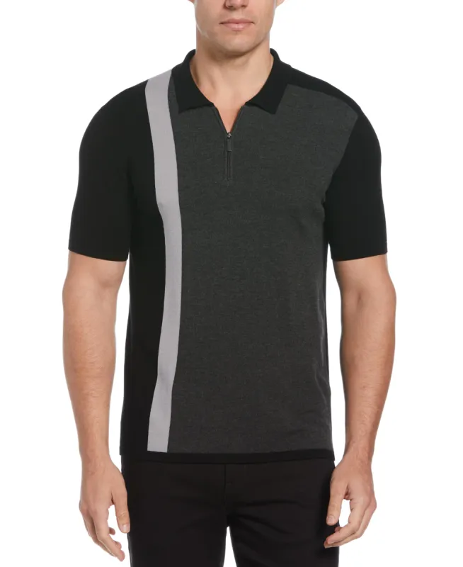 Big & Tall Tech Knit Color Block Zip Polo Black sold by Perry Ellis