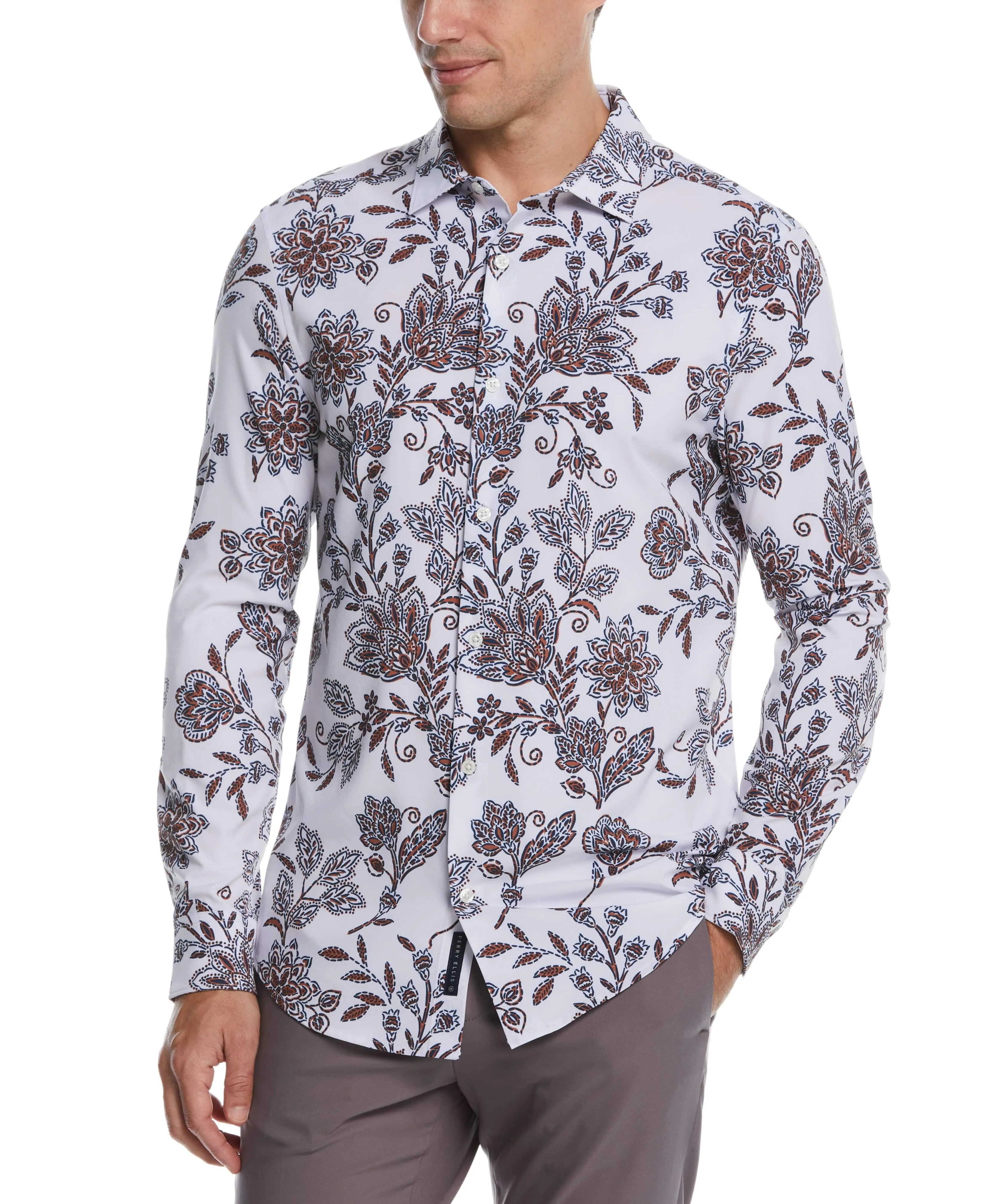 Total Stretch Slim Fit Large Floral Print Shirt sold by Perry Ellis