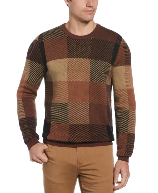 Plaid Textured Crew Neck Sweater sold by Perry Ellis