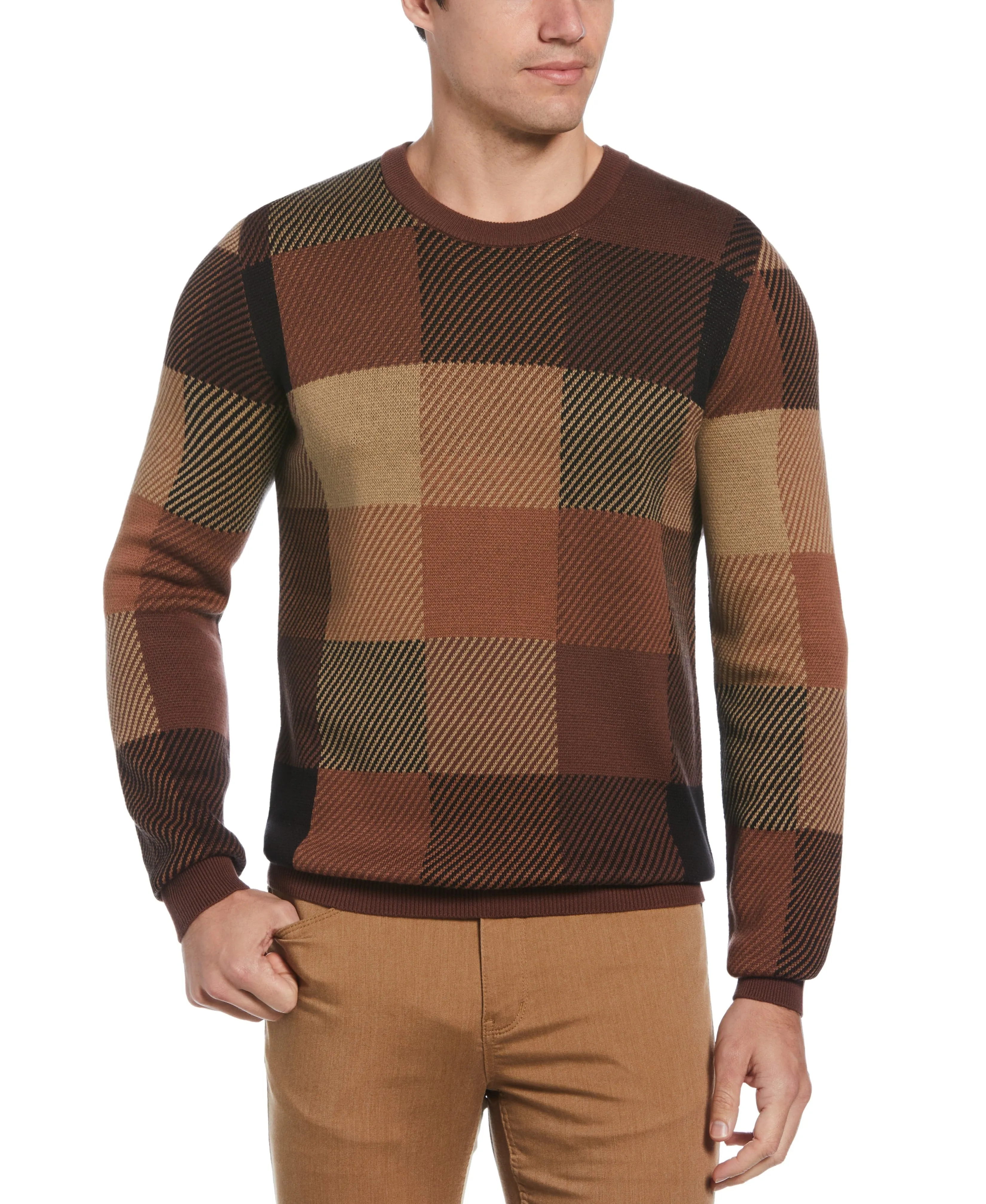 Plaid Textured Crew Neck Sweater sold by Perry Ellis