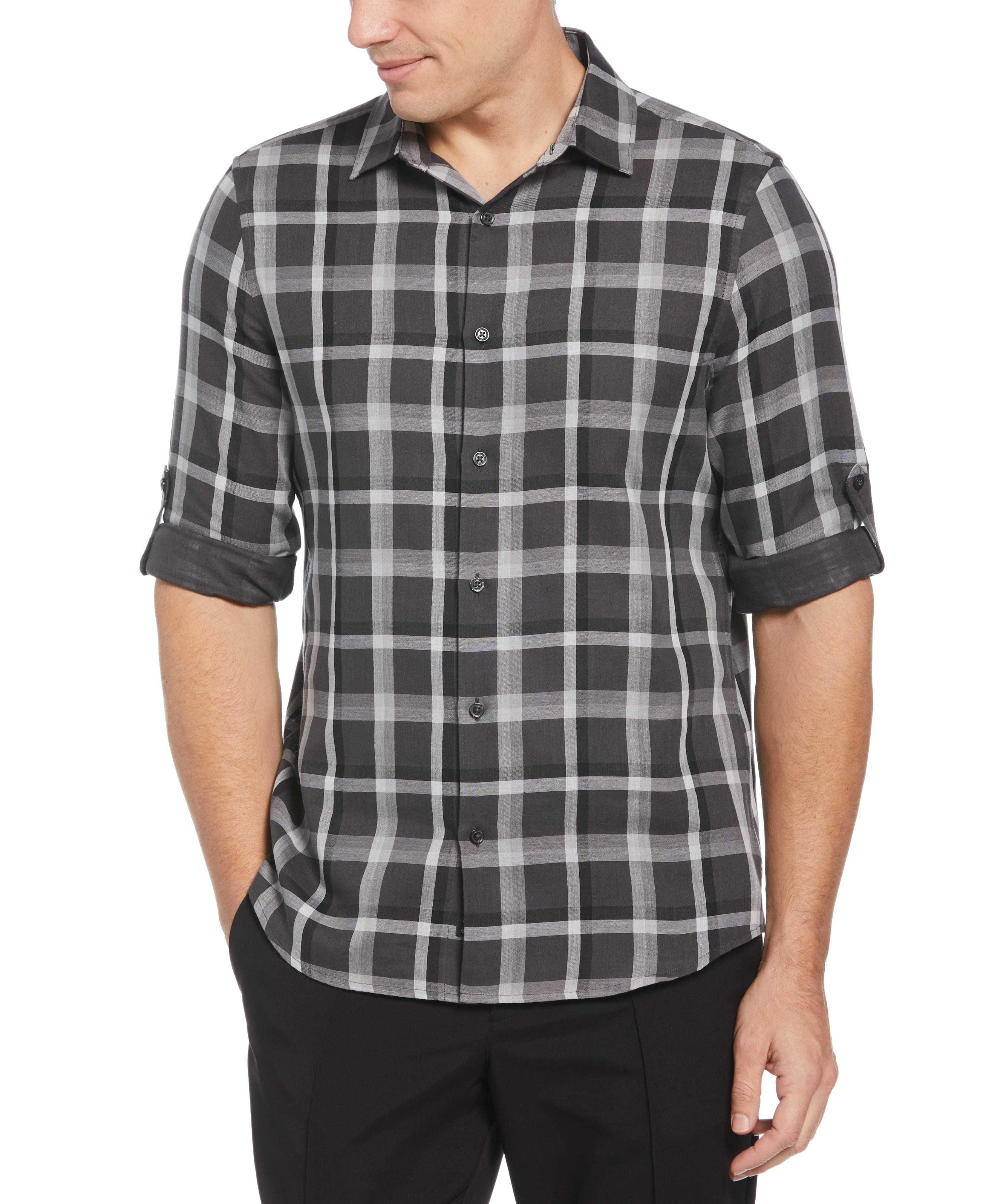 Untucked Roll Sleeve Plaid Shirt sold by Perry Ellis