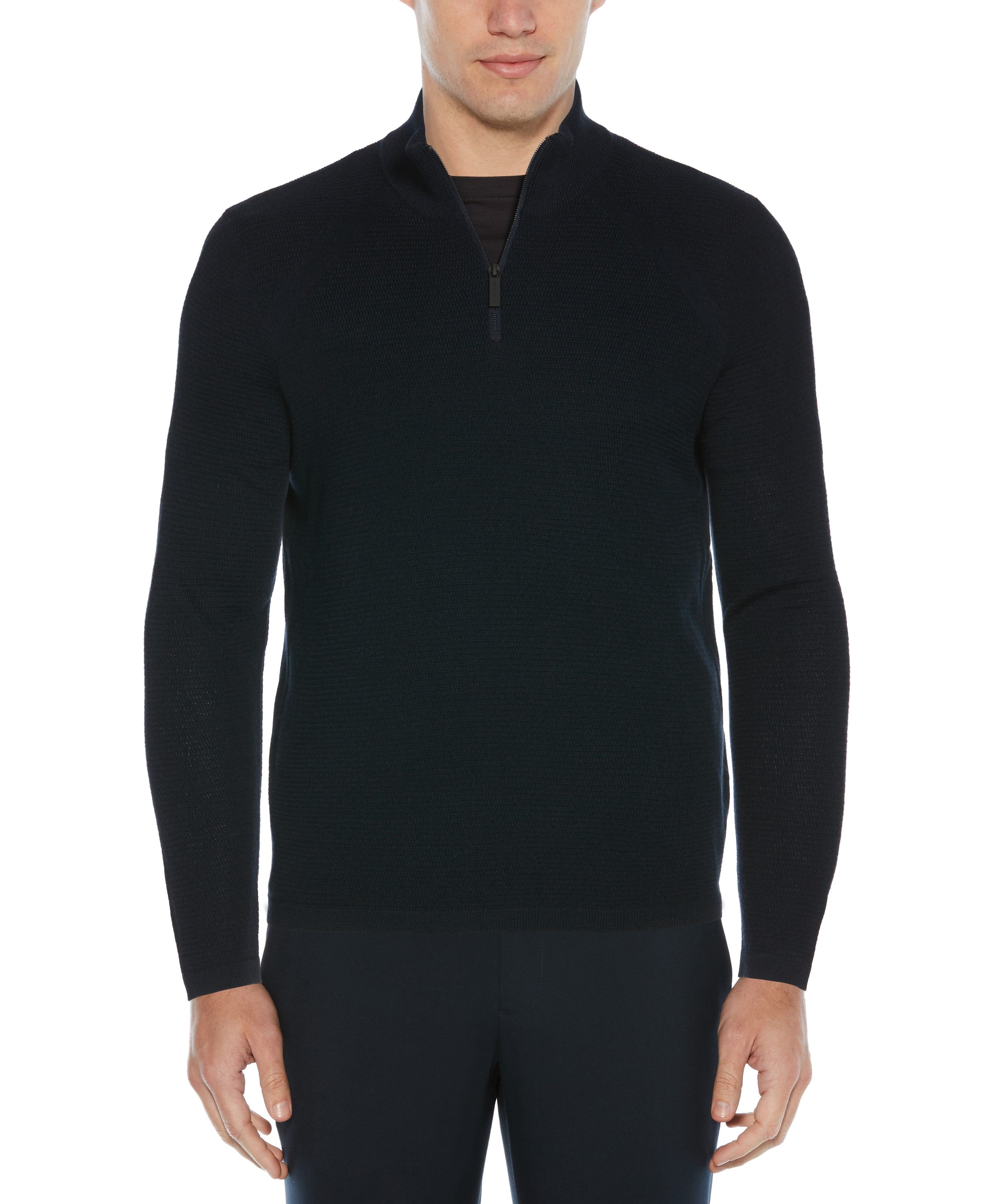Textured Merino Wool Blend Quarter Zip Sweater sold by Perry Ellis