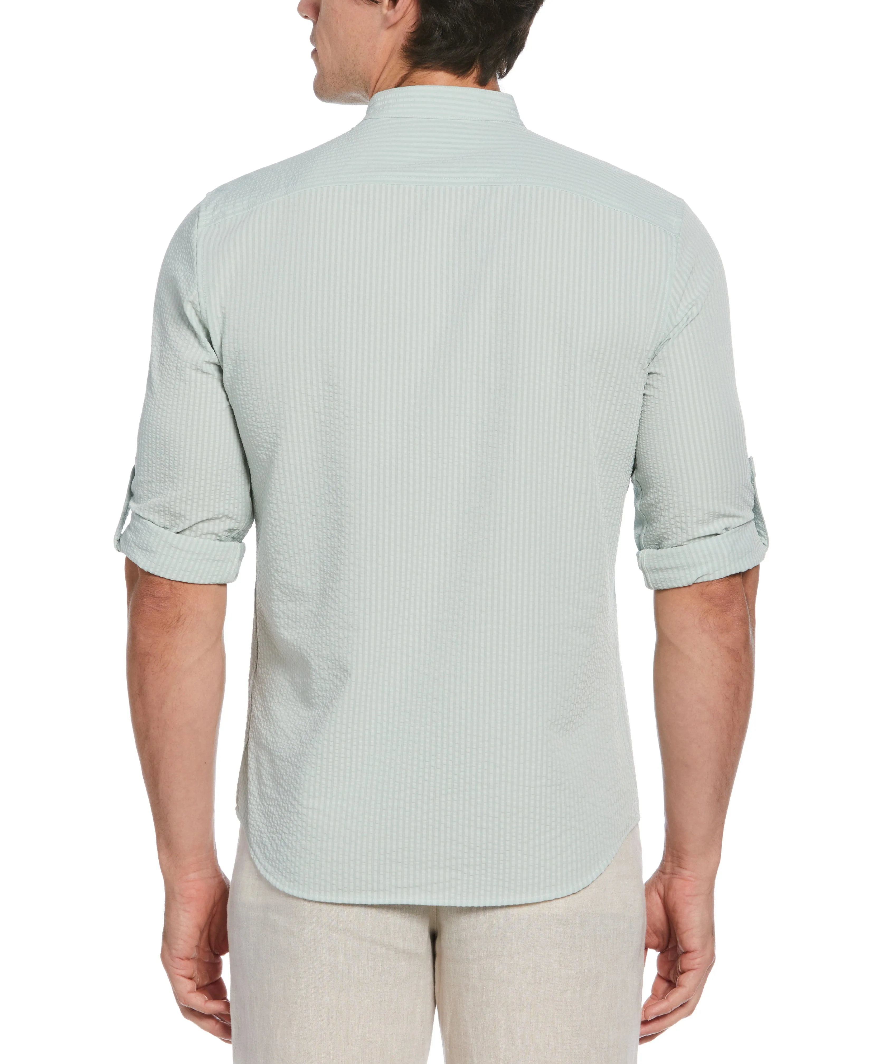 Untucked Total Stretch Slim Fit Seersucker Shirt - Gray sold by Perry Ellis product image thumbnail 2
