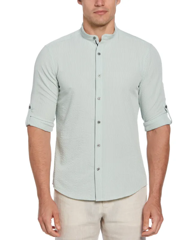 Untucked Total Stretch Slim Fit Seersucker Shirt - Gray sold by Perry Ellis