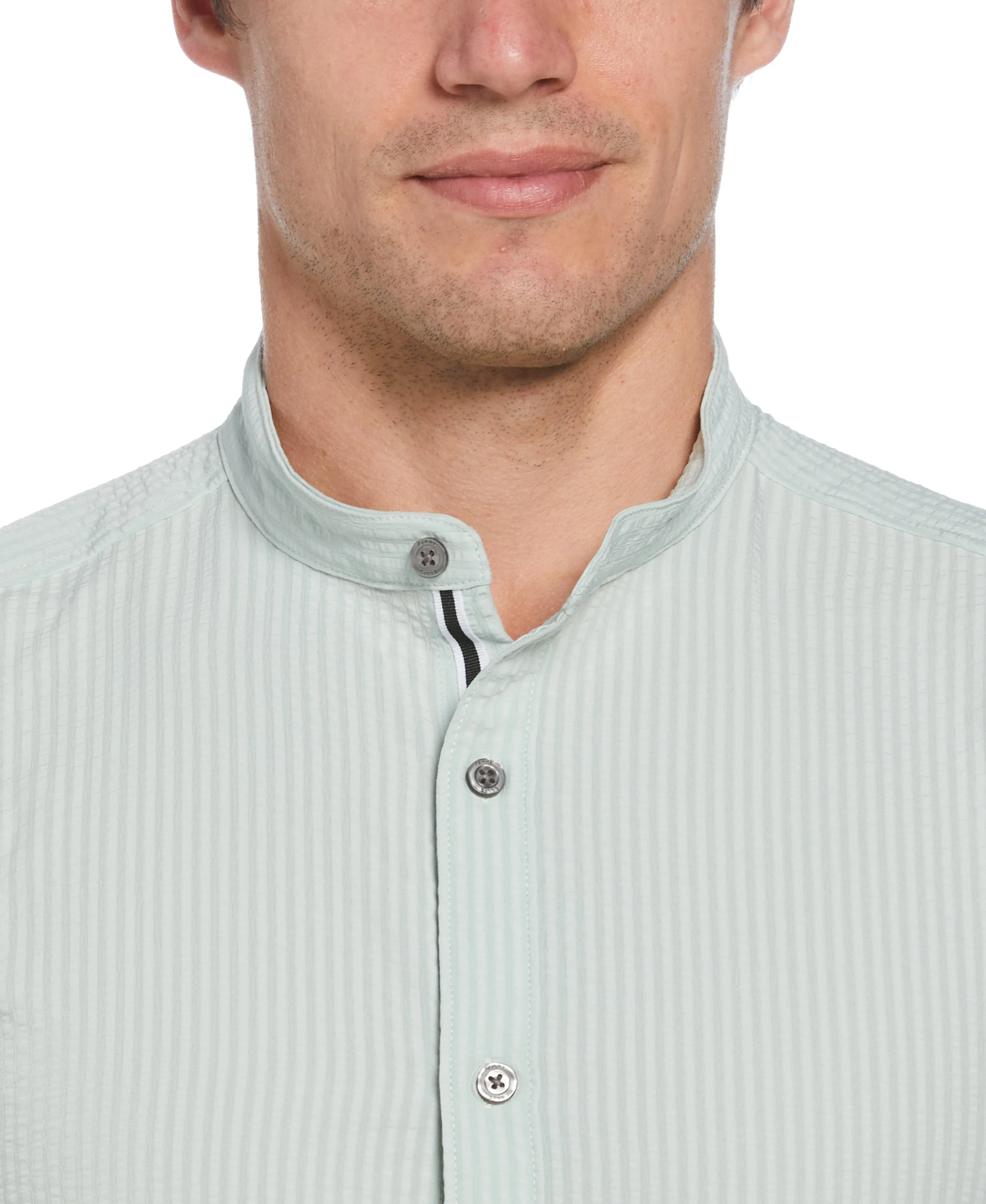 Untucked Total Stretch Slim Fit Seersucker Shirt - Gray sold by Perry Ellis product image thumbnail 3