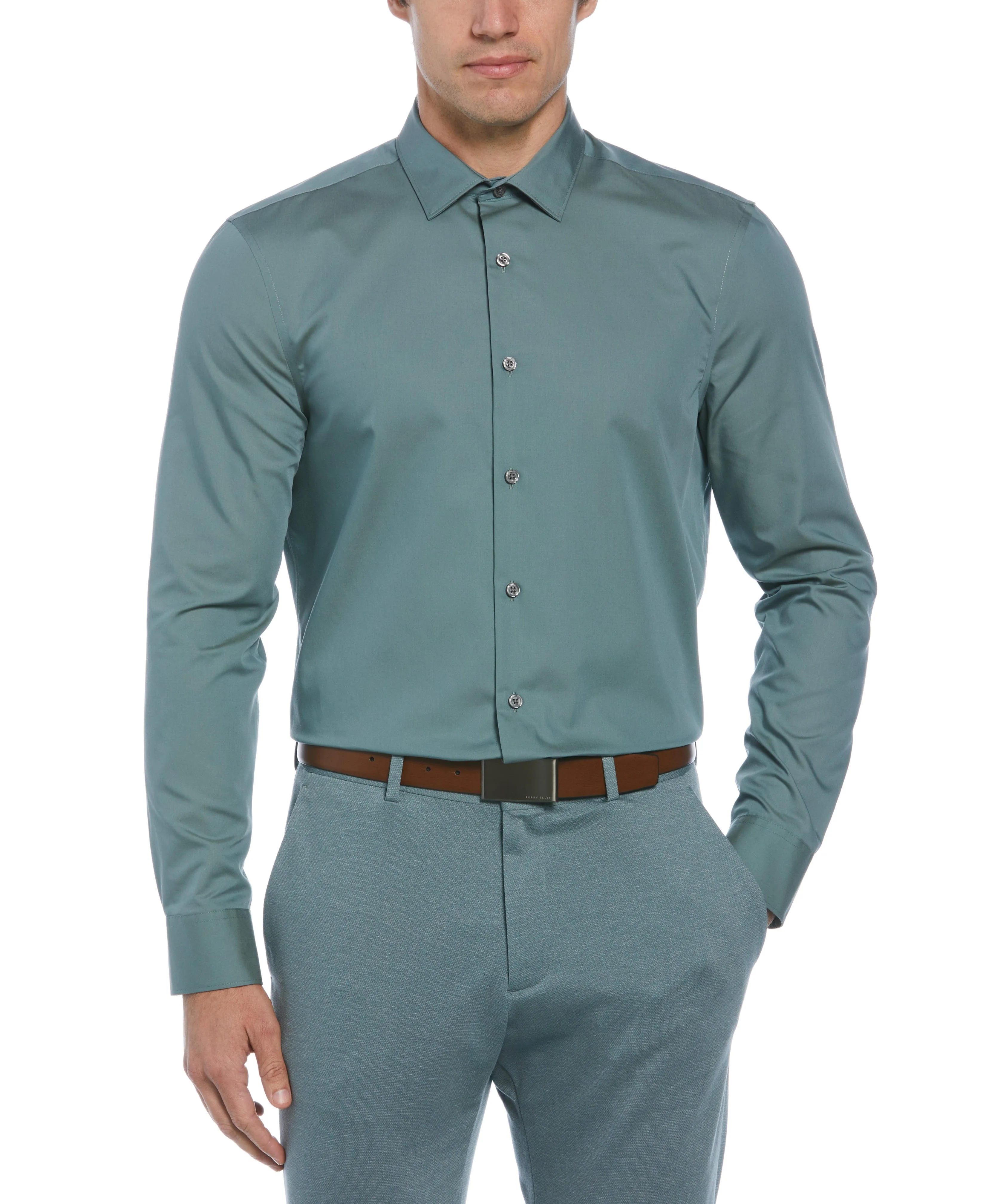 Non-Iron Twill Solid Shirt sold by Perry Ellis