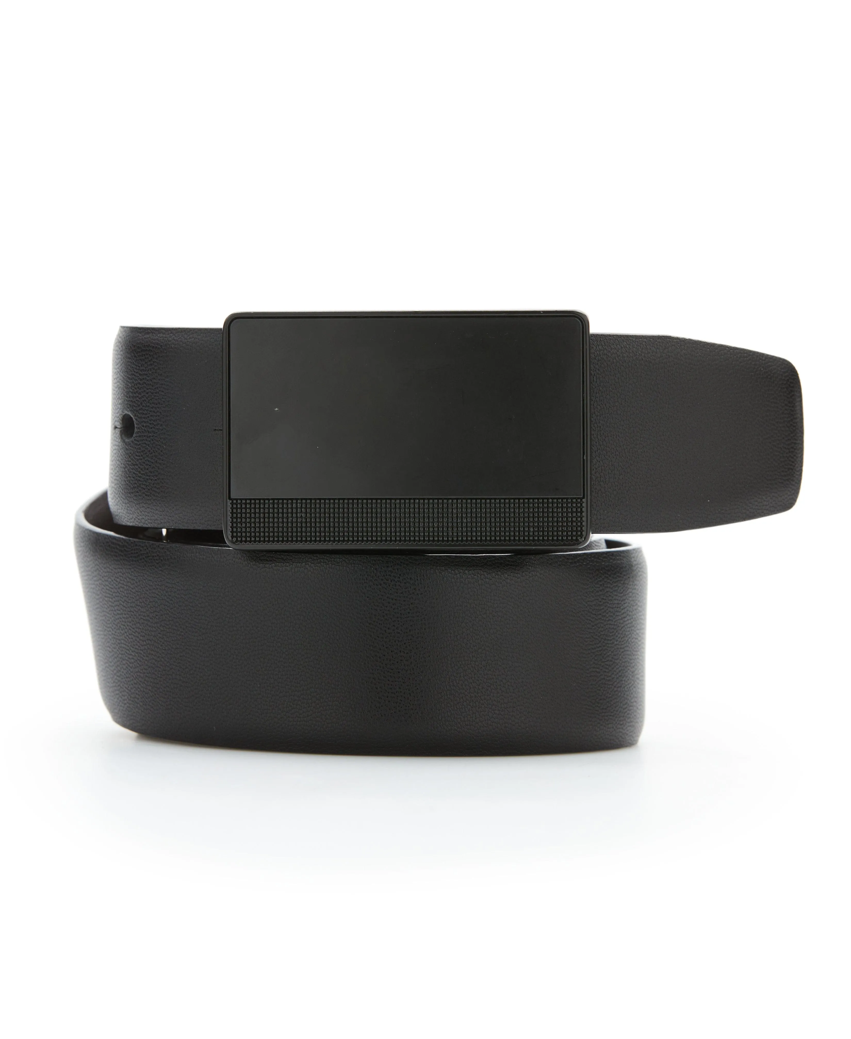 Reversible Leather Belt with Black Pattern Plaque sold by Perry Ellis