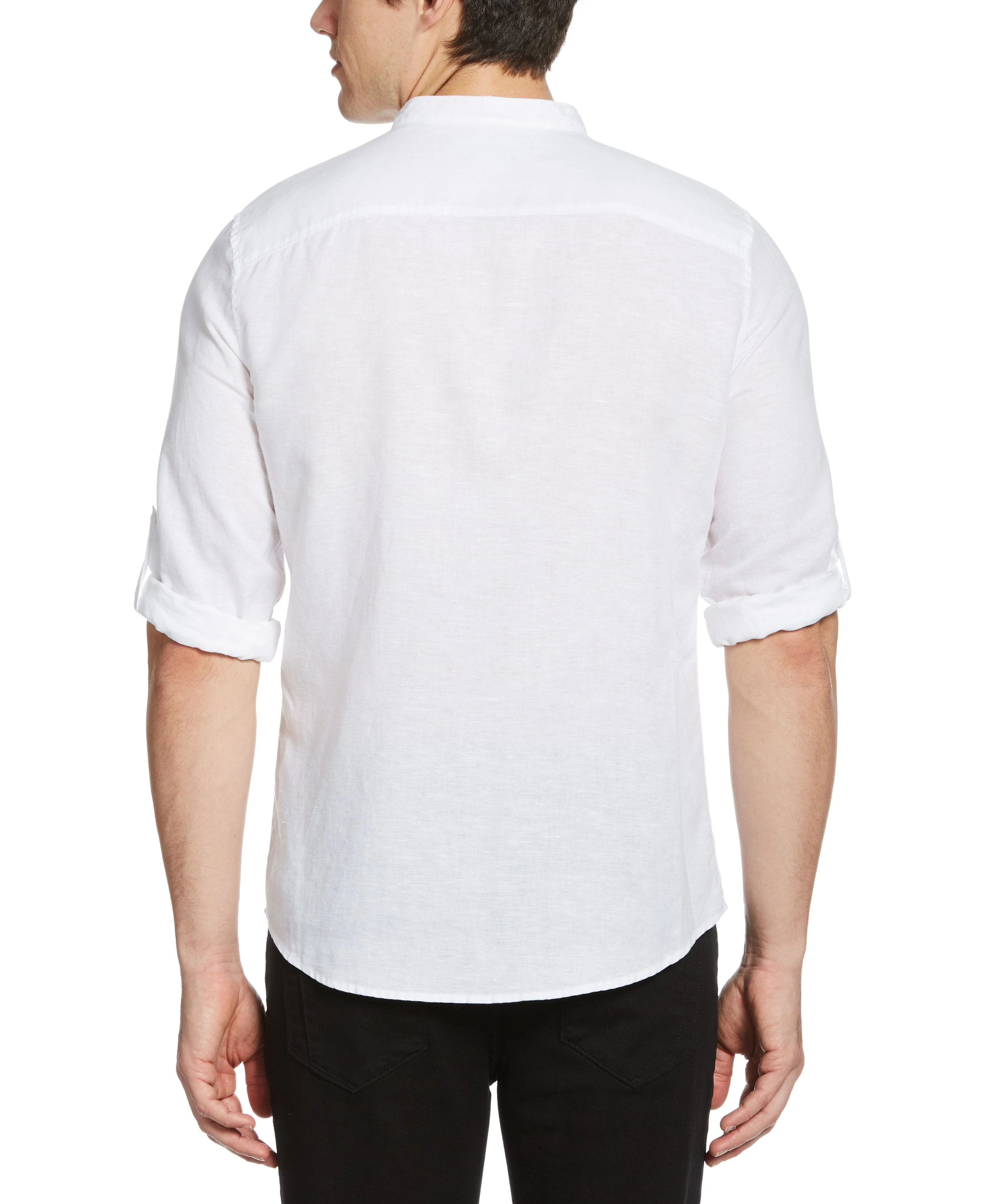 Untucked Linen Blend Roll Sleeve Slim Fit Banded Collar Shirt sold by Perry Ellis product image thumbnail 2