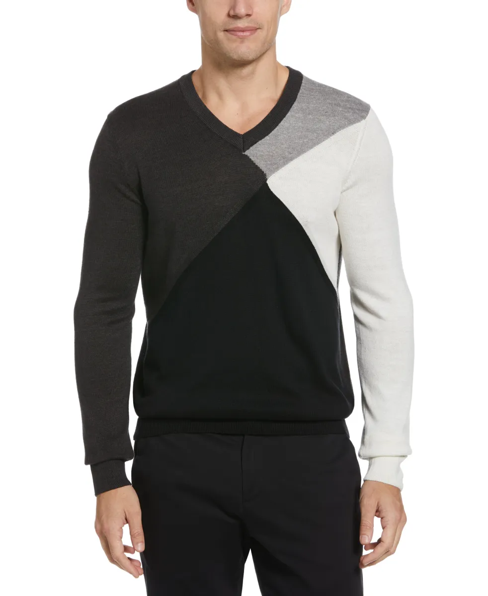 Color Block V-Neck Sweater sold by Perry Ellis