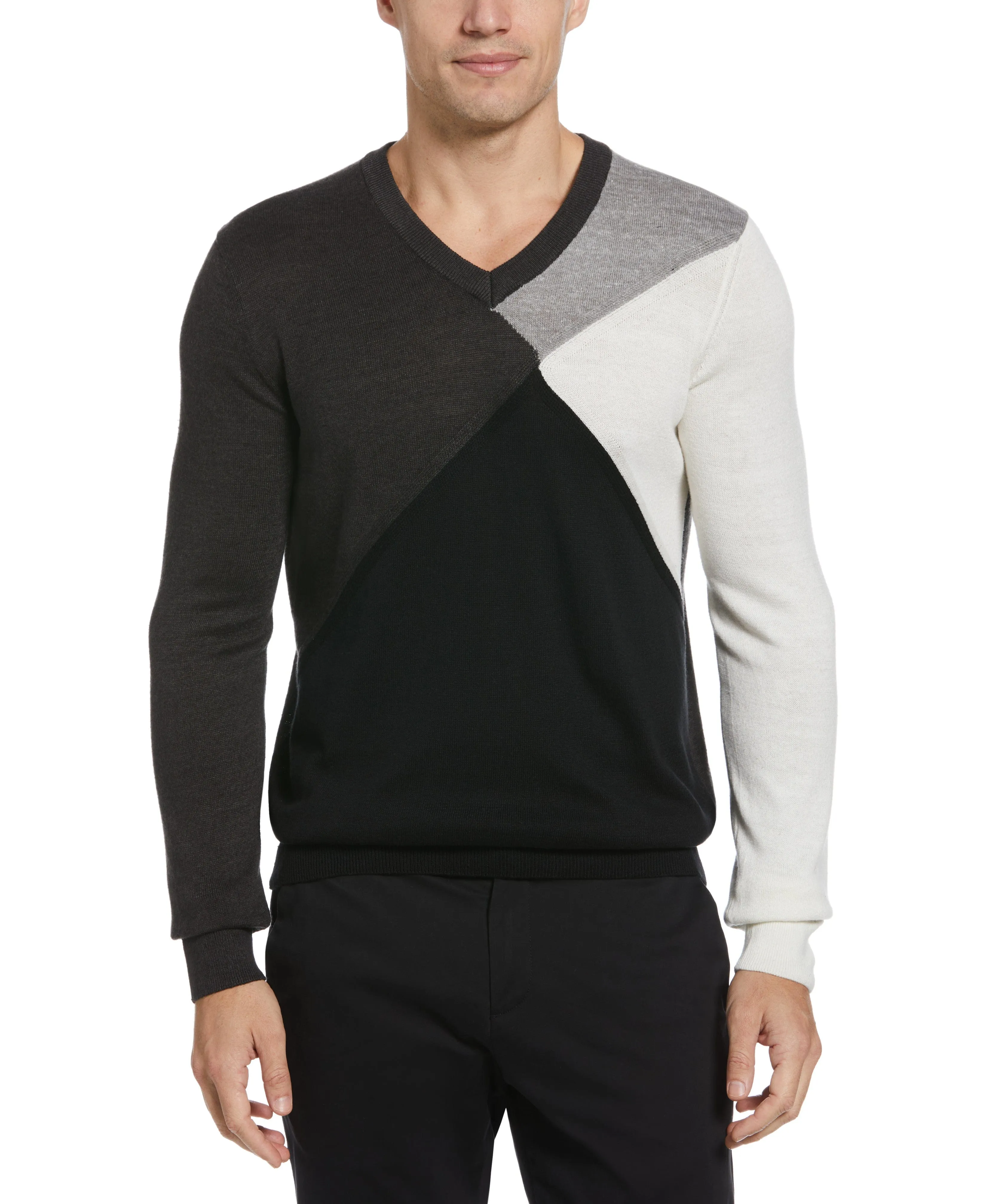 Color Block V-Neck Sweater sold by Perry Ellis