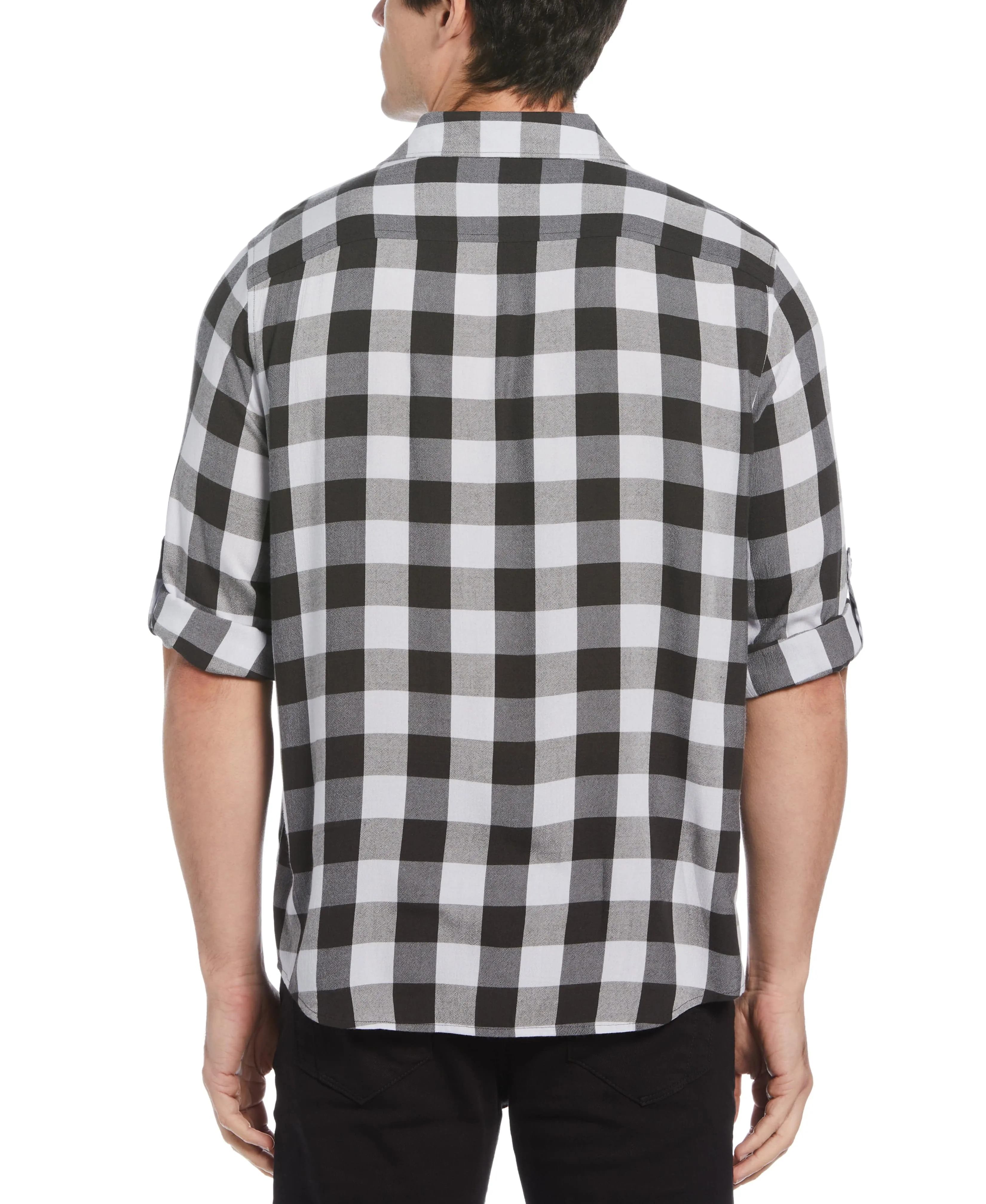 Untucked Roll Sleeve Dobby Plaid Shirt sold by Perry Ellis product image thumbnail 2