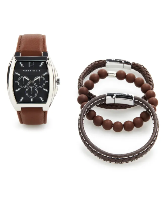 Silver Bezel Watch and Bracelet Gift Set sold by Perry Ellis