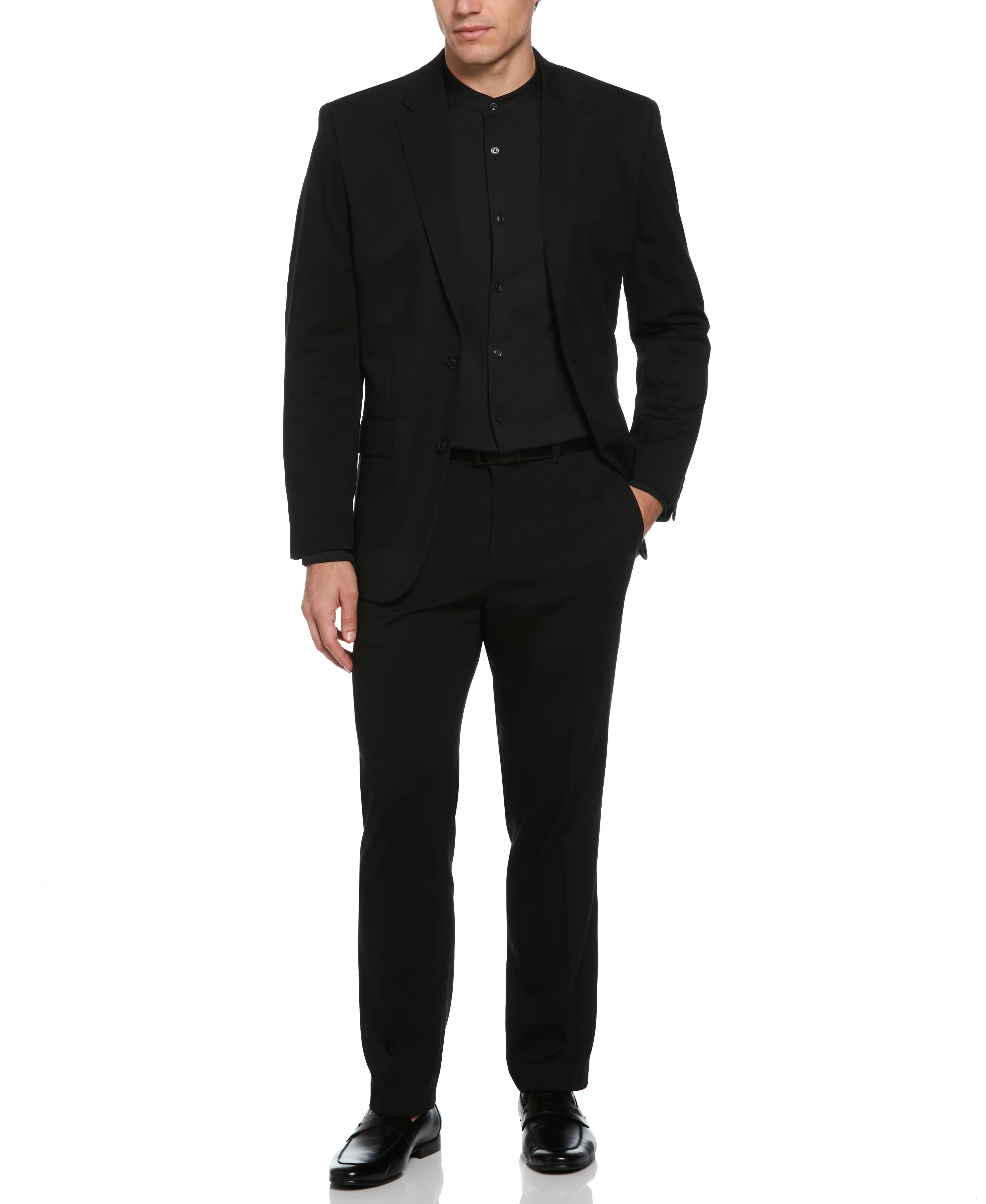 Black Performance Tech Suit sold by Perry Ellis