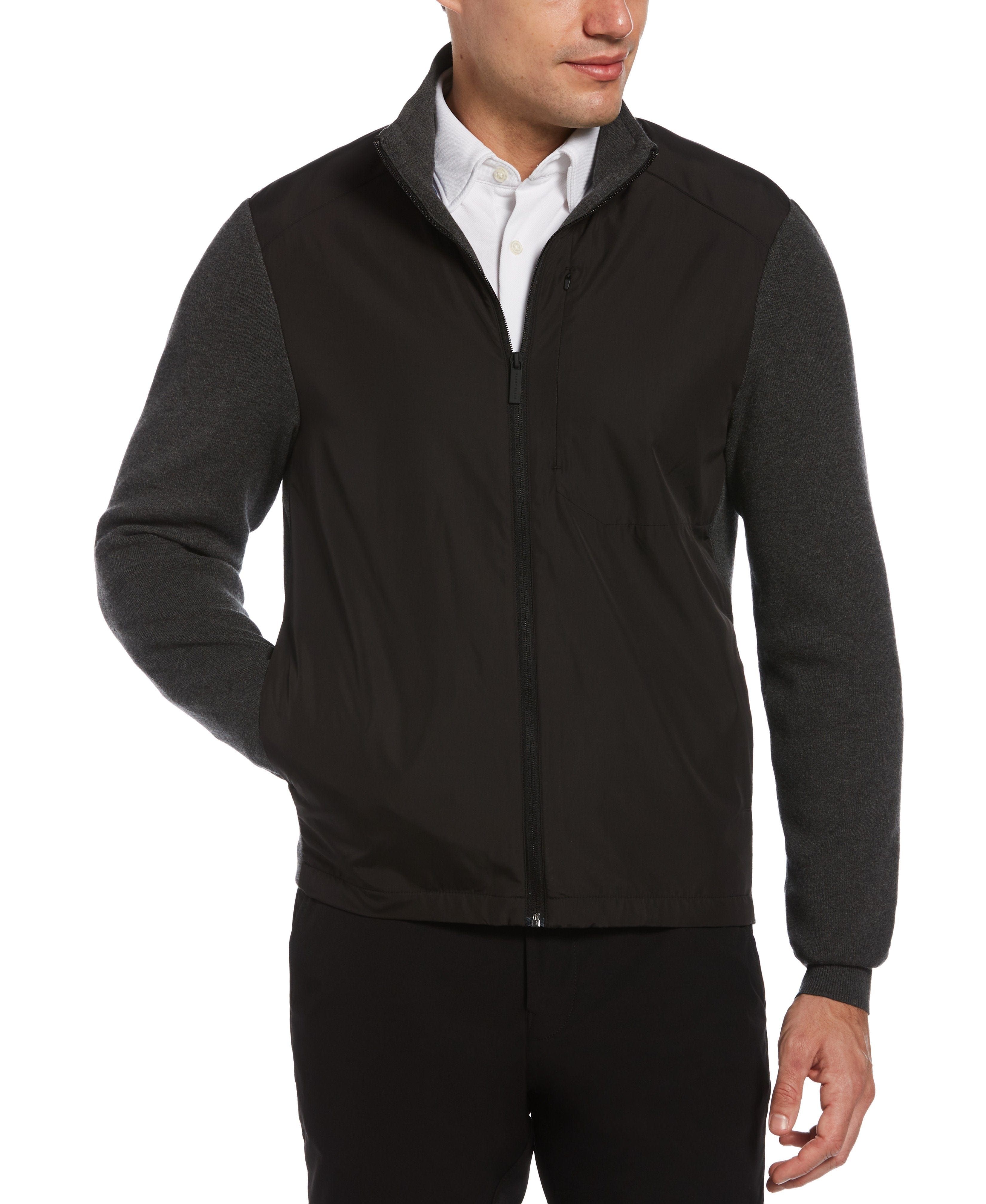 Nylon Pieced Full Zip Sweater sold by Perry Ellis