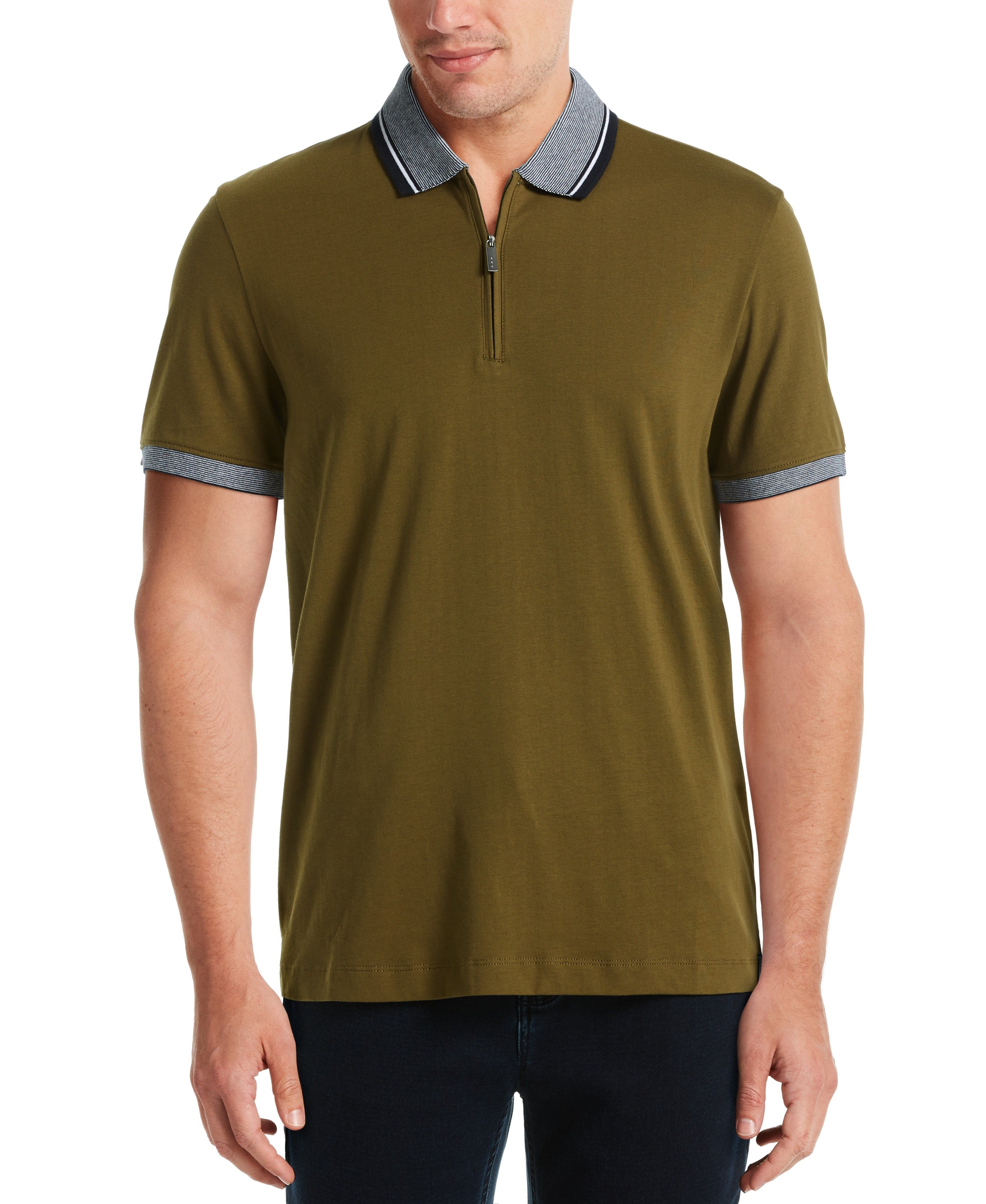 Pima Cotton Tipped Collar Quarter Zip Polo sold by Perry Ellis