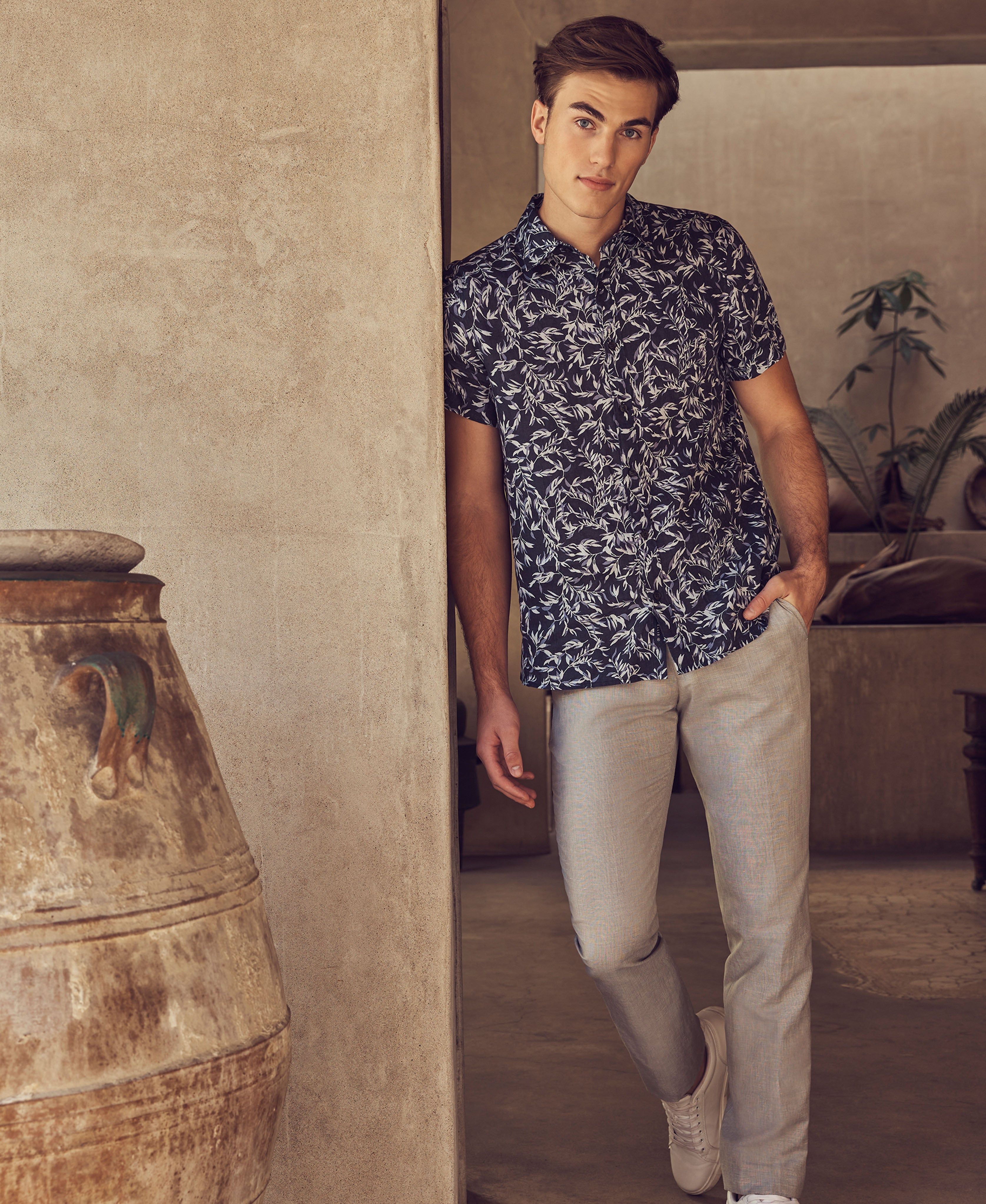 Untucked Linen Leaf Print Shirt sold by Perry Ellis product image thumbnail 5