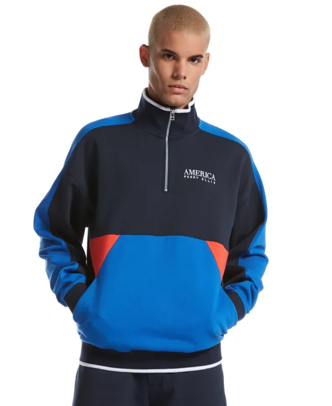 Quarter Zip Colorblock Fleece Sweater made by Perry Ellis