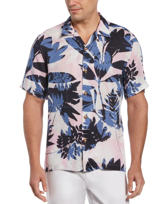 Big & Tall Untucked Linen Bold Leaf Print Shirt made by Perry Ellis