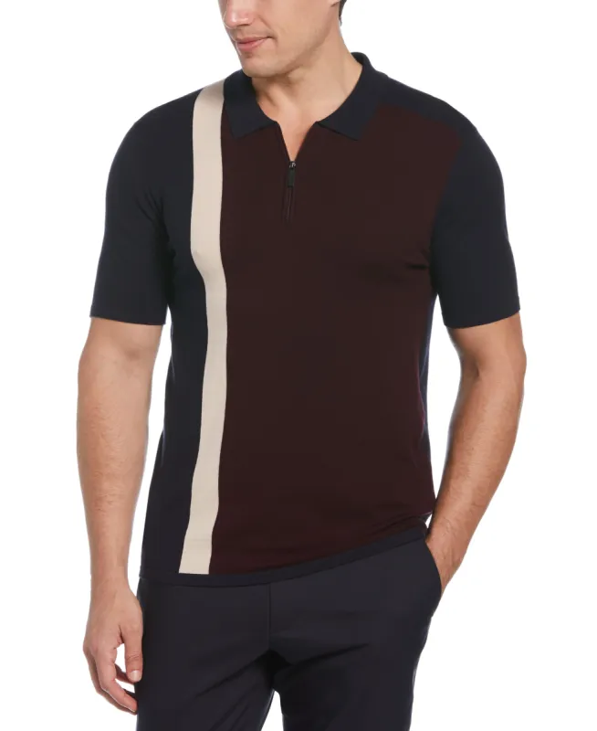 Tech Knit Color Block Zip Polo sold by Perry Ellis