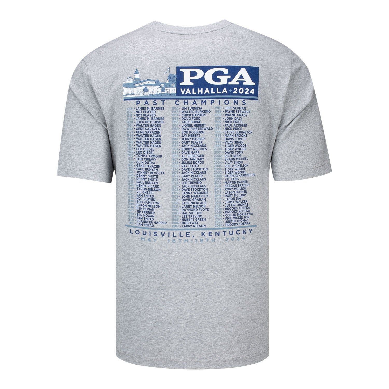 Ahead Men's 2024 PGA Championship T-Shirt Featuring All Past Champions in Grey sold by PGA Tour