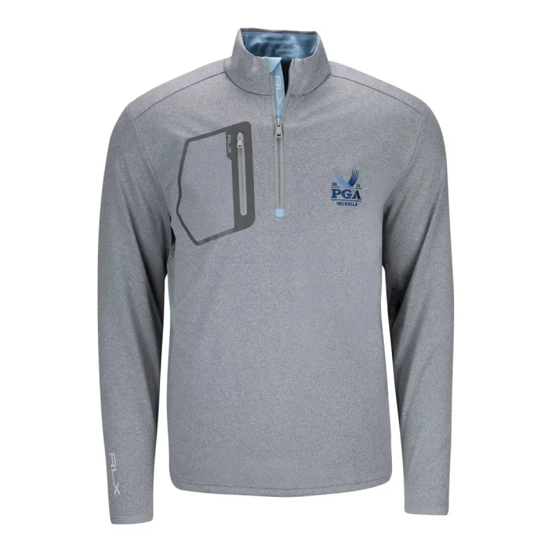 Ralph Lauren 2024 PGA Championship Men's Luxury Performance Jersey Knit Quarter Zip Pullover in Steel Heather sold by PGA Tour
