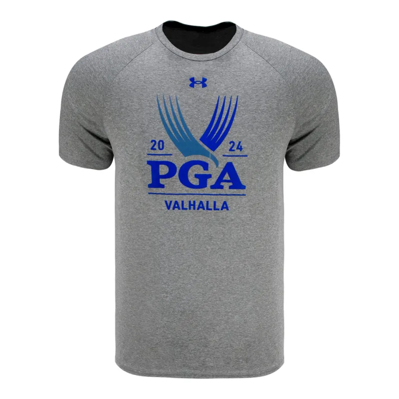 Under Armour 2024 PGA Championship Official Logo Performance T-Shirt in Heather Grey sold by PGA Tour