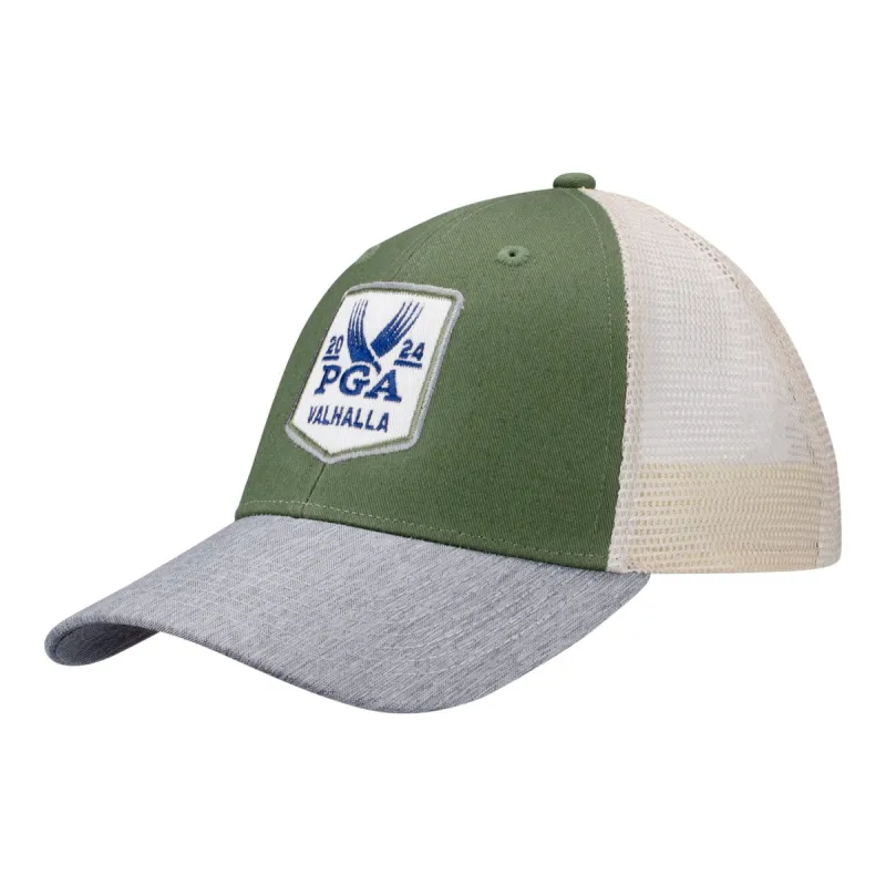 Ahead 2024 PGA Championship Classic Fit Mesh Back Adjustable Hat in Olive / Carbon / Tan made by PGA Tour
