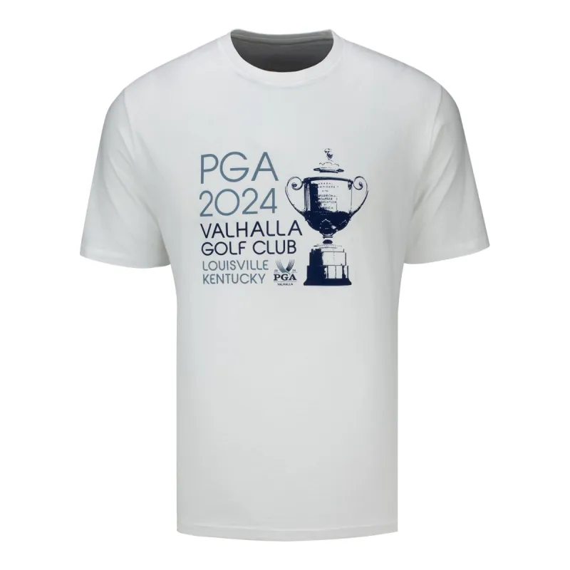 Ahead Men's 2024 PGA Championship T-Shirt featuring the Wanamaker Trophy in White sold by PGA Tour