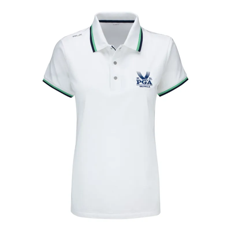 Ralph Lauren 2024 PGA Championship Ladies Tour Pique Short Sleeve Polo in White sold by PGA Tour
