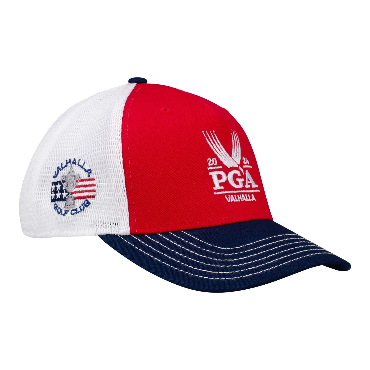 Ahead 2024 PGA Championship Wave Rider Tri-Color Meshback Hat in Red sold by PGA Tour
