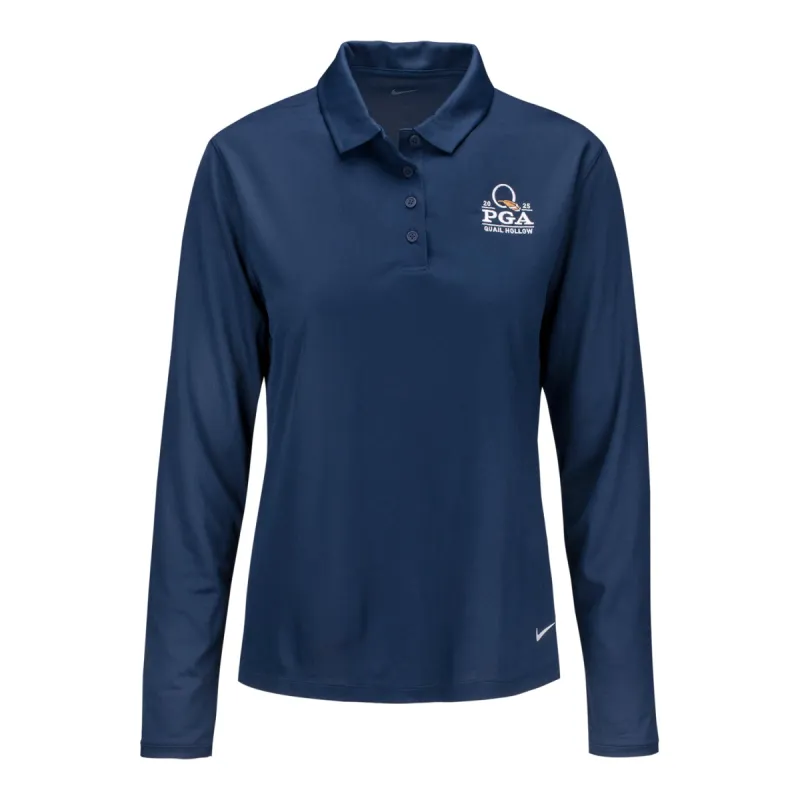 Nike 2025 PGA Championship Women's Victory Long Sleeve Solid Polo in Navy sold by PGA Tour