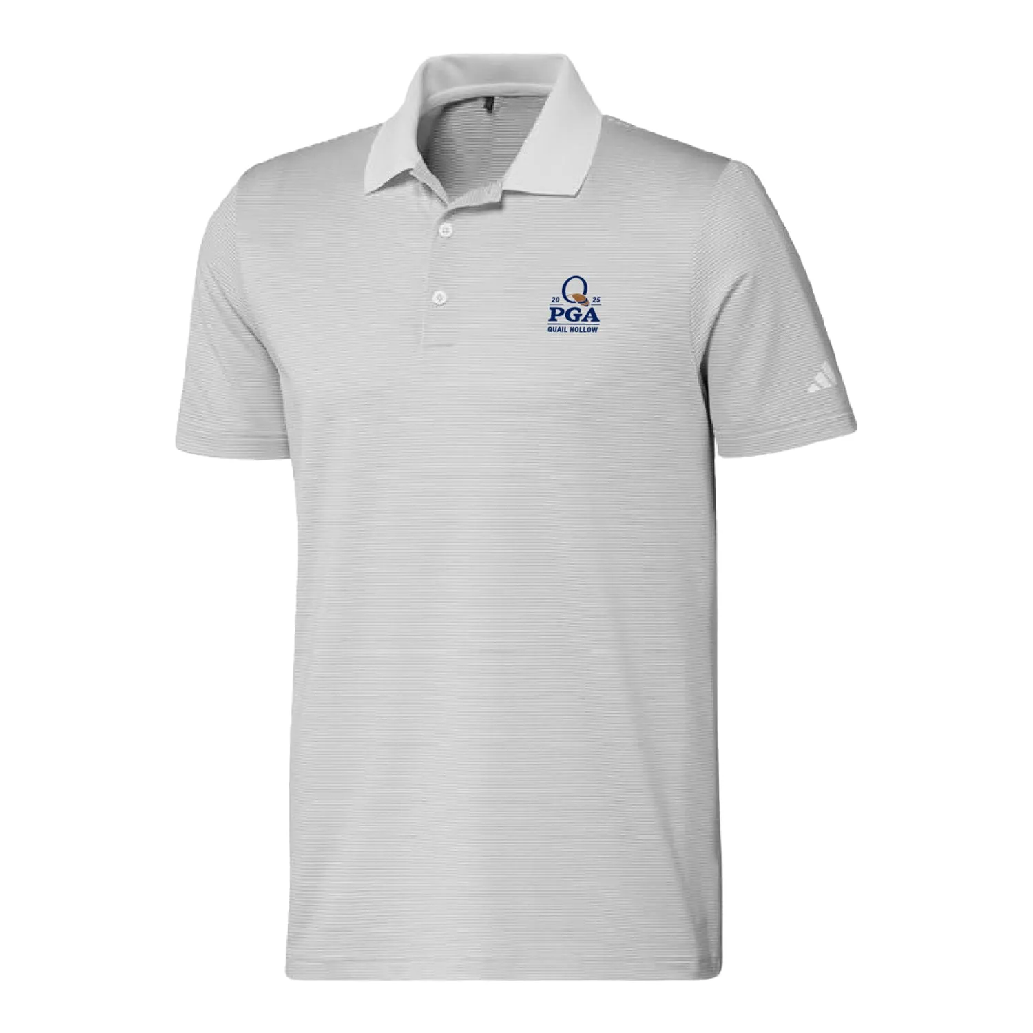 Adidas 2025 PGA Championship Ottoman Stripe Polo in White and Grey sold by PGA Tour
