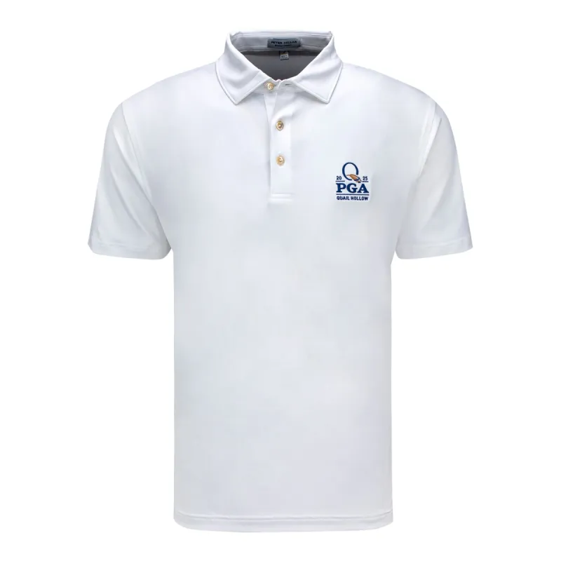 Peter Millar 2025 PGA Championship Solid Polo in White sold by PGA Tour