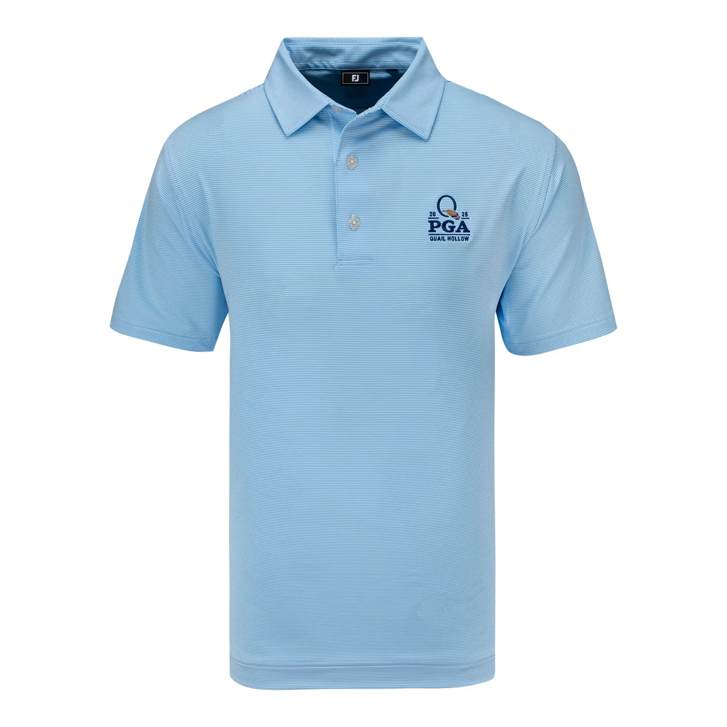 FootJoy 2025 PGA Championship Microfeeder Stripe Polo in Light Blue and White sold by PGA Tour
