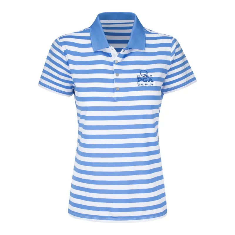 Ralph Lauren 2025 PGA Championship Women's Lightweight Stripe Polo in Summer Blue sold by PGA Tour