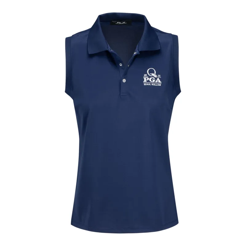 Ralph Lauren 2025 PGA Championship Women's Tech Pique Tournament Sleeveless Polo in Navy sold by PGA Tour
