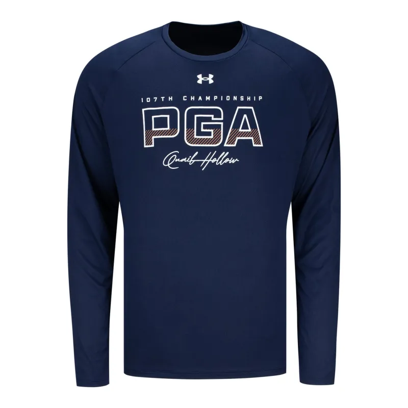 Under Armour 2025 PGA Championship 107th Text Long Sleeve Shirt in Midnight Navy sold by PGA Tour