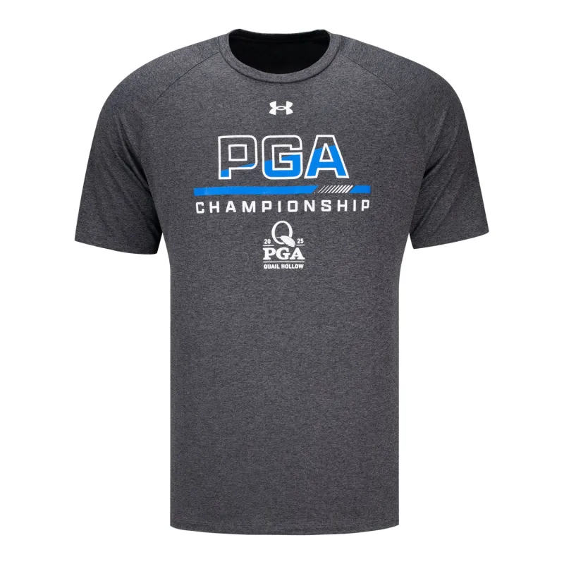 Under Armour 2025 PGA Championship Text Line Tech T-Shirt in Carbon Heather sold by PGA Tour