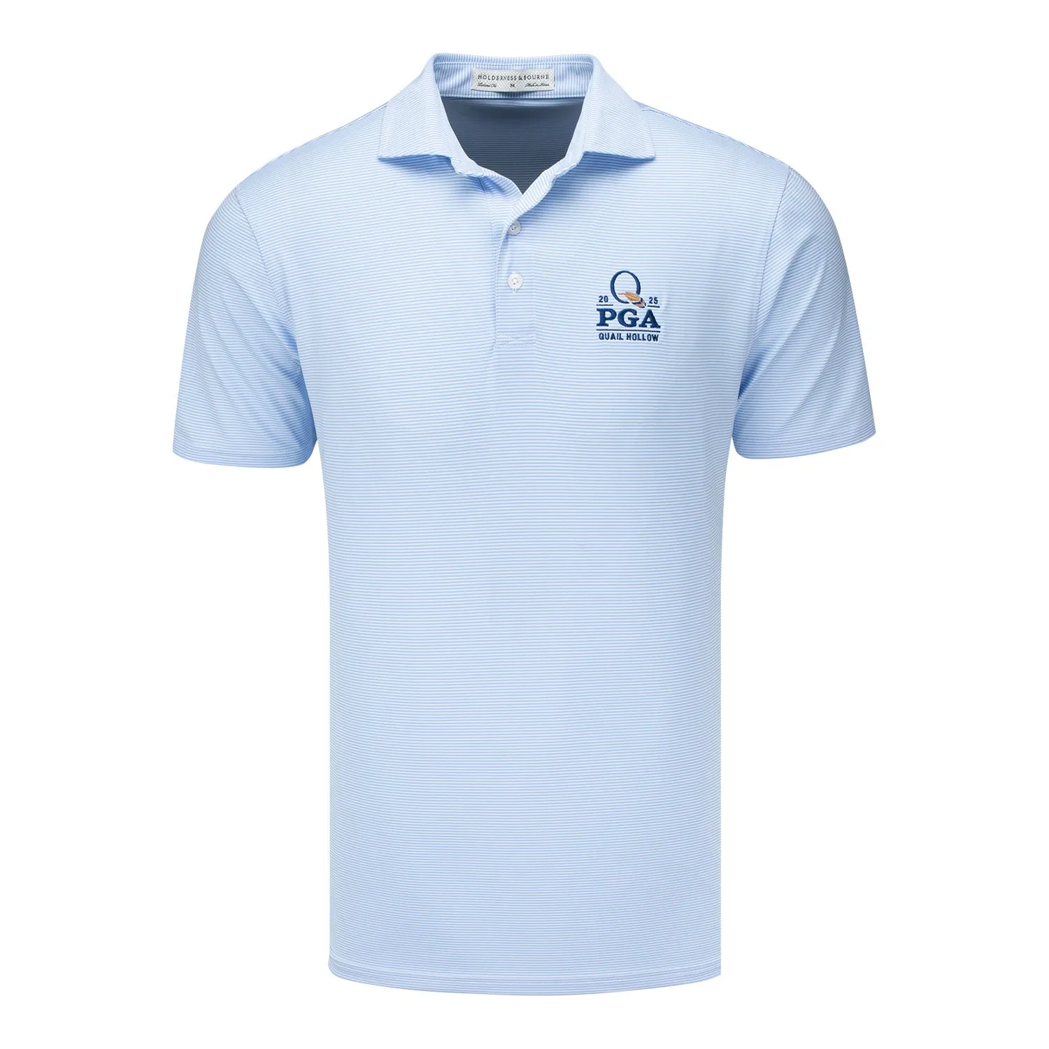 Holderness & Bourne 2025 PGA Championship Perkins Stripe Polo in Skye Blue and White sold by PGA Tour