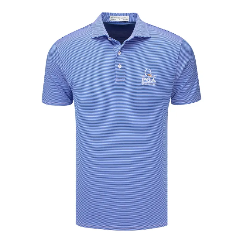 Holderness & Bourne 2025 PGA Championship Perkins Stripe Polo in Marlin Blue and Scotch Pink sold by PGA Tour
