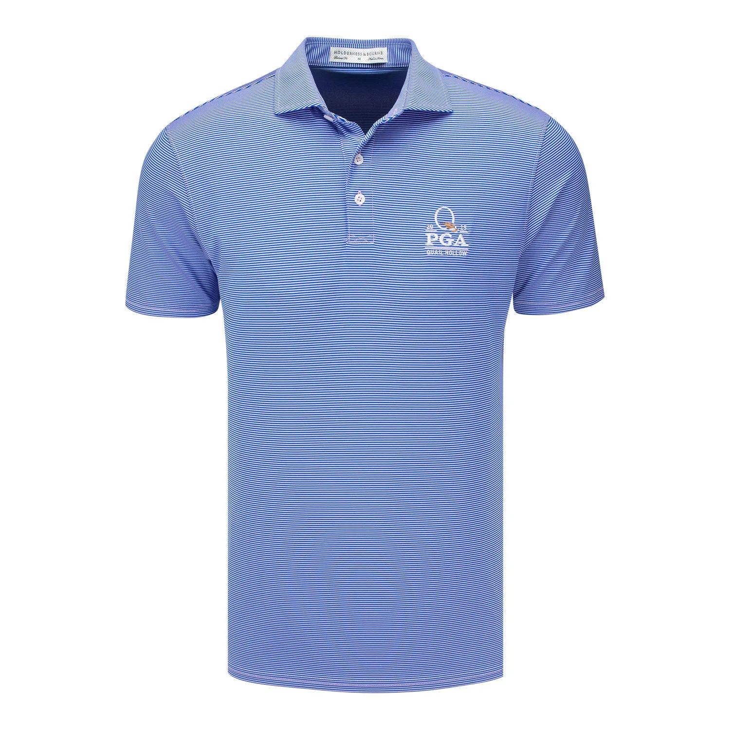 Holderness & Bourne 2025 PGA Championship Perkins Stripe Polo in Marlin Blue and Scotch Pink sold by PGA Tour