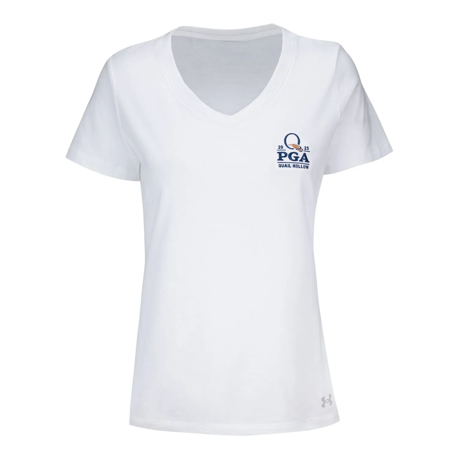 Under Armour 2025 PGA Championship Ladies Embroidered Performance Cotton V-Neck T-Shirt in White sold by PGA Tour