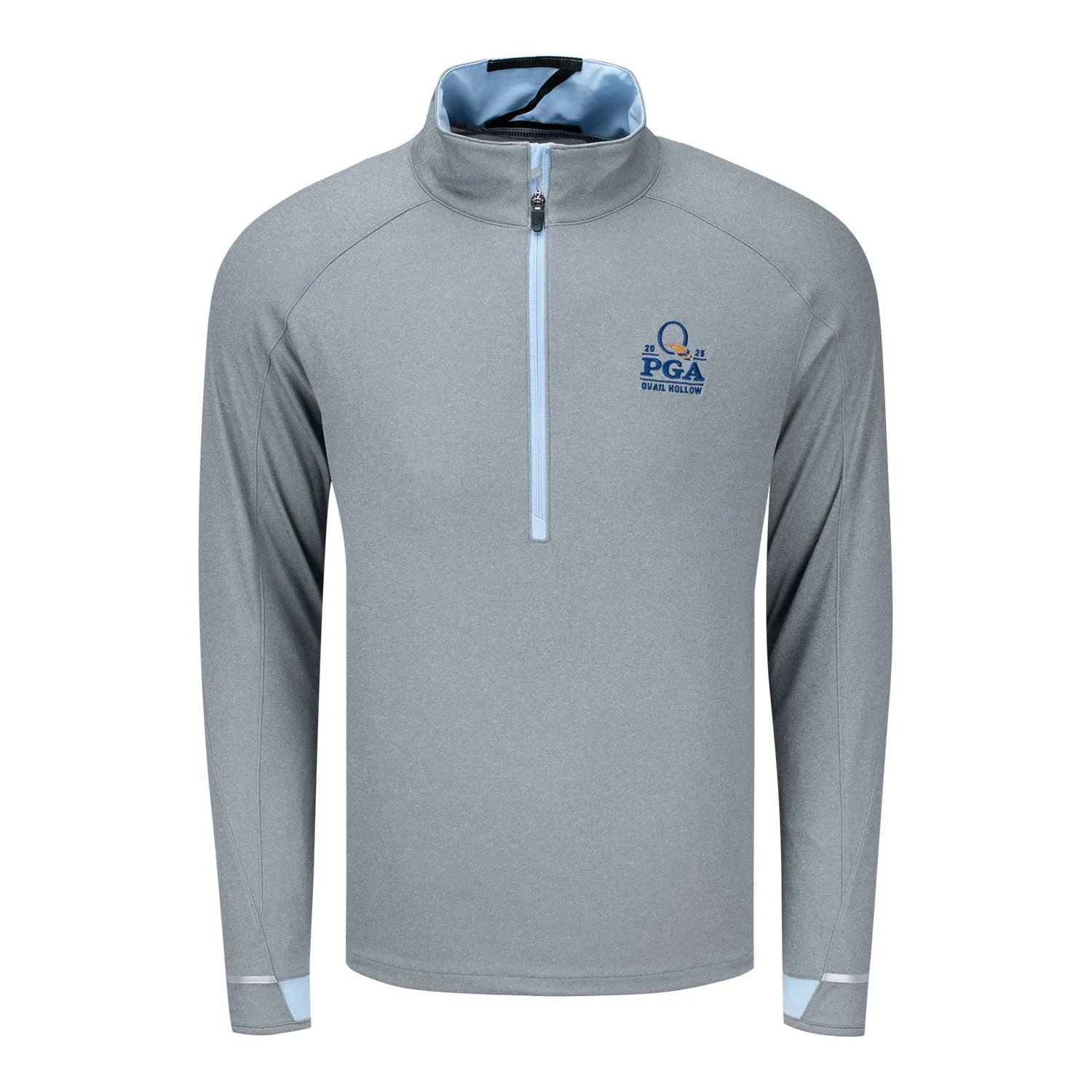 Zero Restriction 2025 PGA Championship Performance Melange Quarter Zip in Heather Grey and Sky Blue sold by PGA Tour