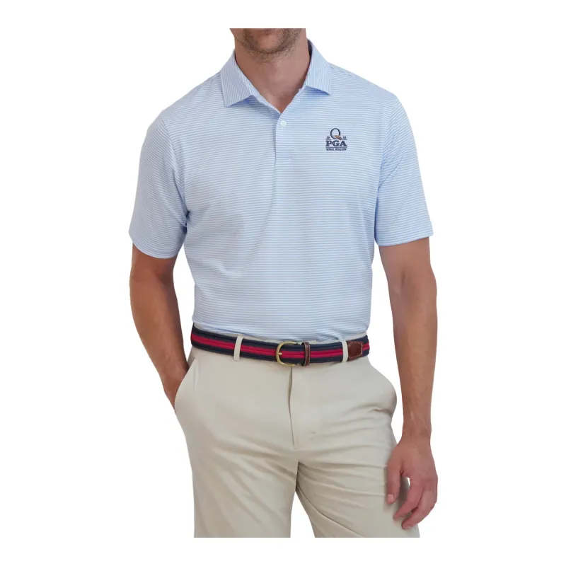 Fairway & Greene 2025 PGA Championship Owens Stripe Polo in White and Bluff sold by PGA Tour