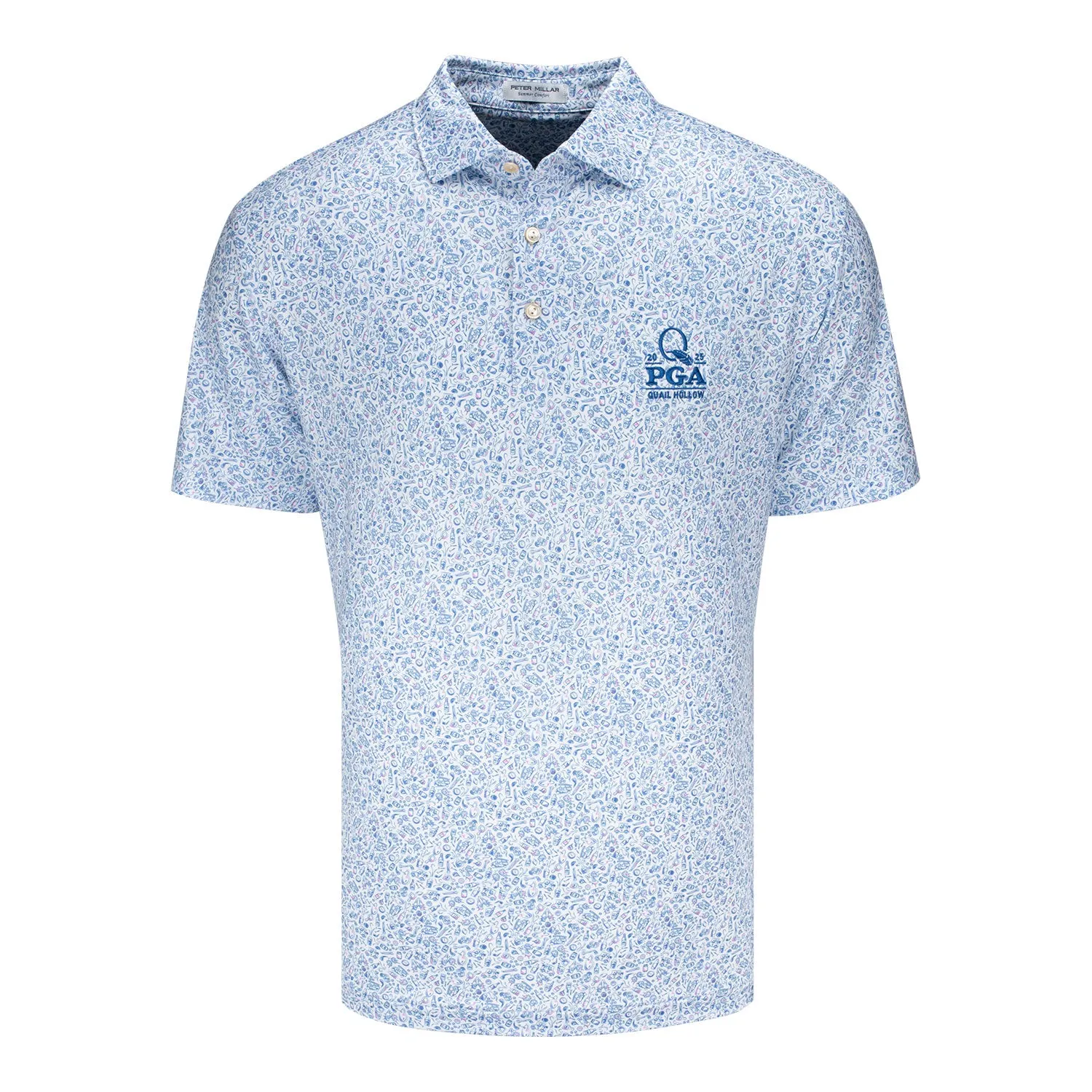 Peter Millar 2025 PGA Championship Bar for the Course Polo in White sold by PGA Tour