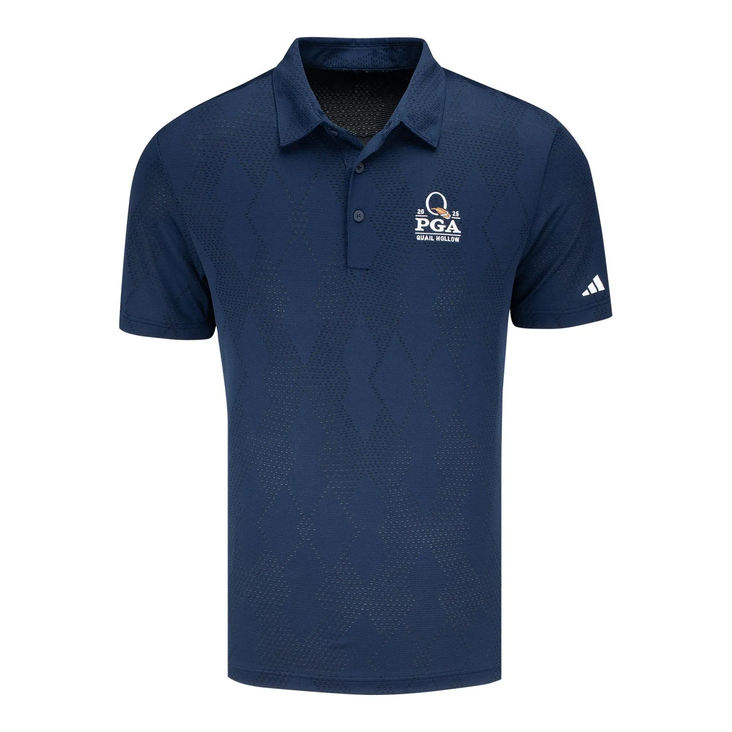 Adidas 2025 PGA Championship Micro Texture Polo in Collegiate Navy sold by PGA Tour
