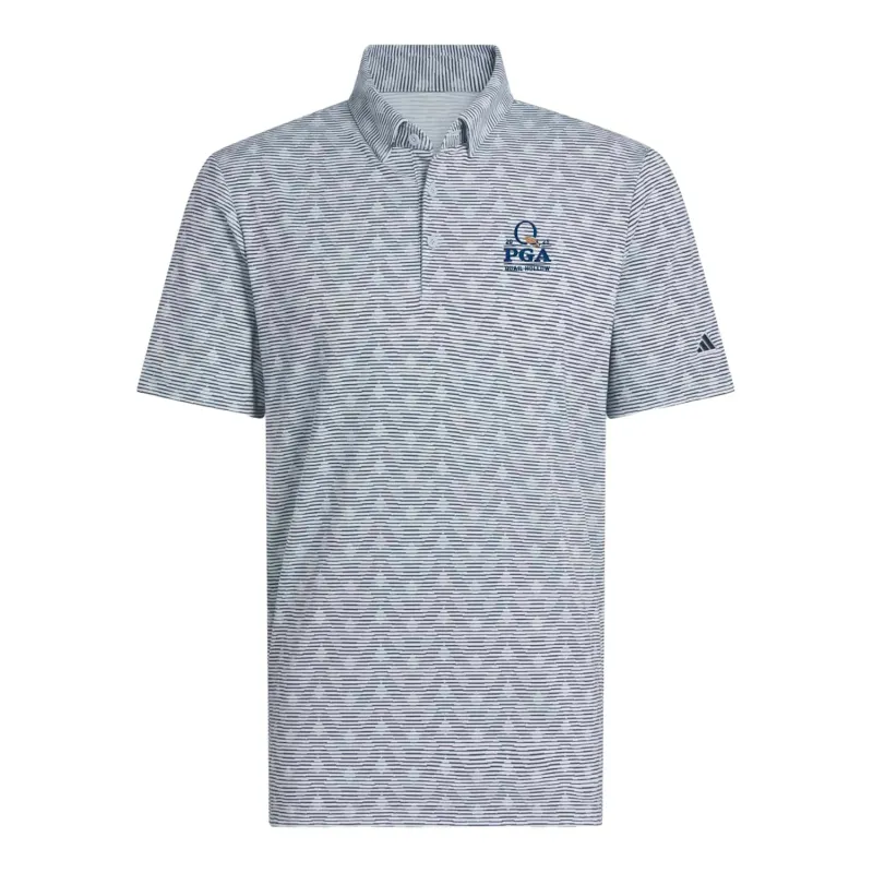 Adidas 2025 PGA Championship Printed Stripe Polo in Wonder Blue Melange sold by PGA Tour