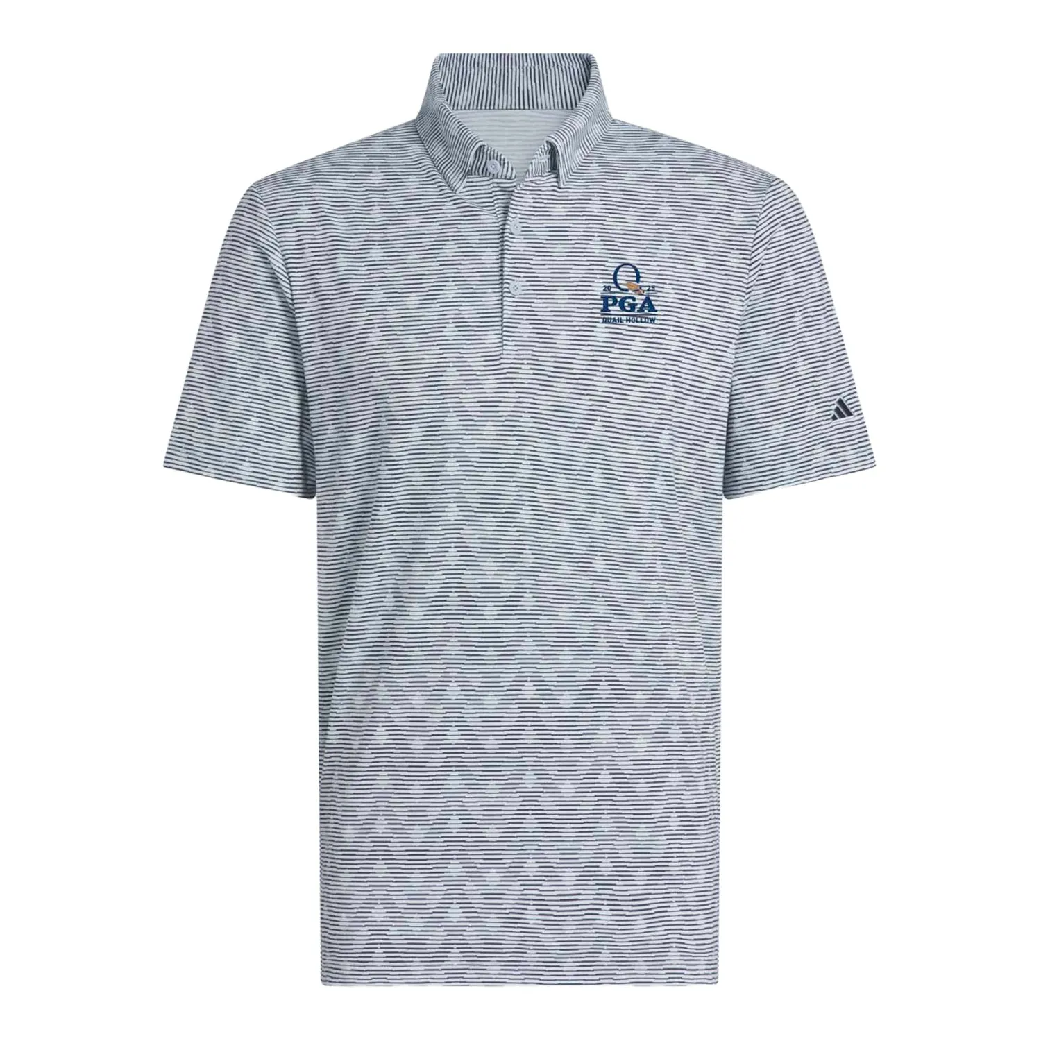 Adidas 2025 PGA Championship Printed Stripe Polo in Wonder Blue Melange sold by PGA Tour