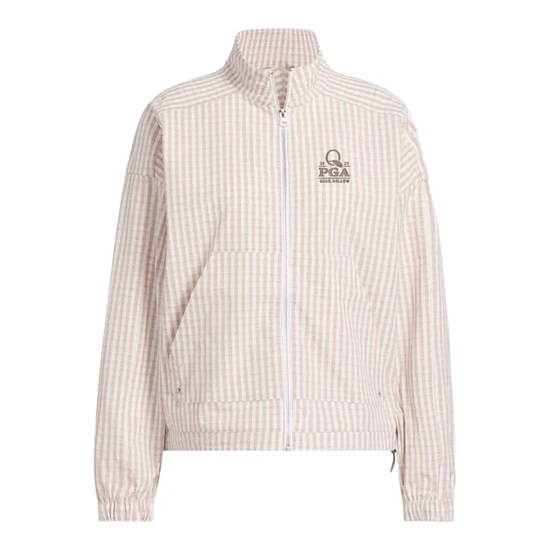 Adidas 2025 PGA Championship Ladies Gingham Jacket in Wonder Taupe sold by PGA Tour